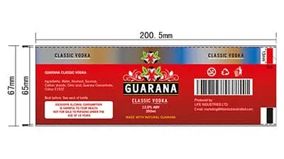 ملصقات ليبل لعلب وزجاجات المياه المعدنية عبوة 350 مل (GUARANA)